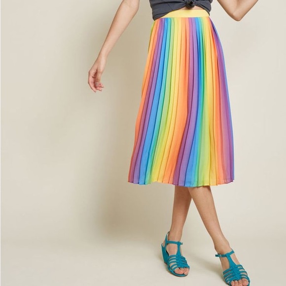 Modcloth Pleated Rainbow Skirt Midi Colorful - Picture 1 of 6